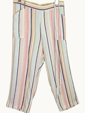 Zac & Rachel Multicolor Striped Linen Blend Wide-Leg Pants High Rise XL